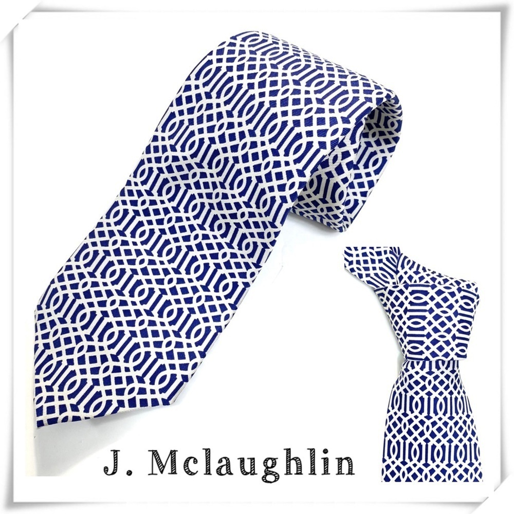 J. Mclaughlin 100% Silk Printed Classic Tie in Blue with White